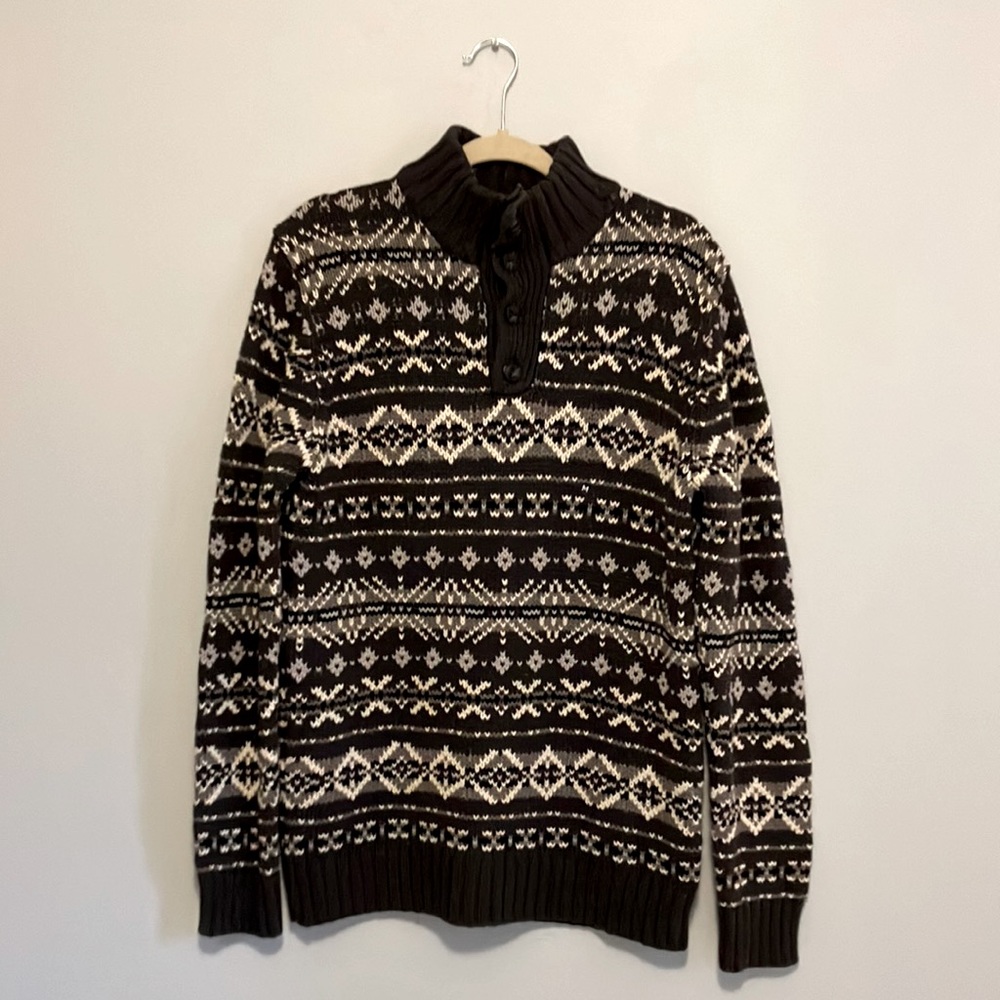Bass cotton blend super soft grey patterned sweater.